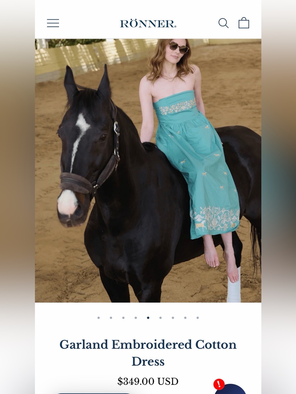 Luxury Equestrian Turquoise Strapless Embroidered Cotton Dress
